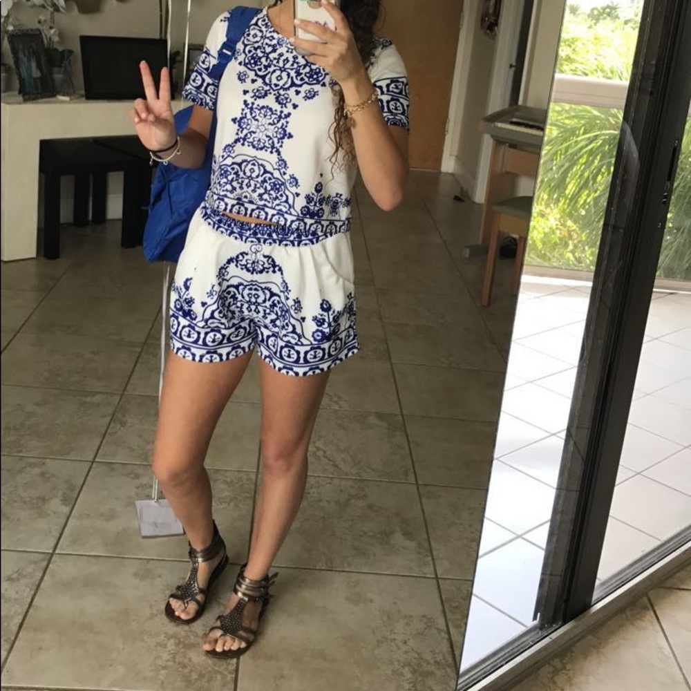 Blue and white top & shorts set